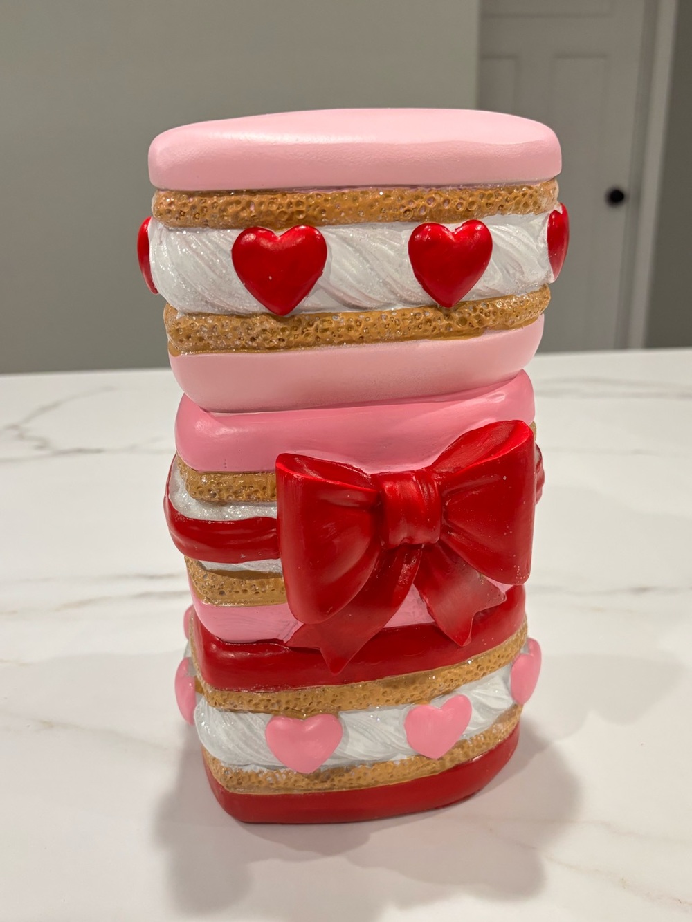 Valentine’s Day Resin Tower Stack of Heart Macaroon Cookies with Red Bow